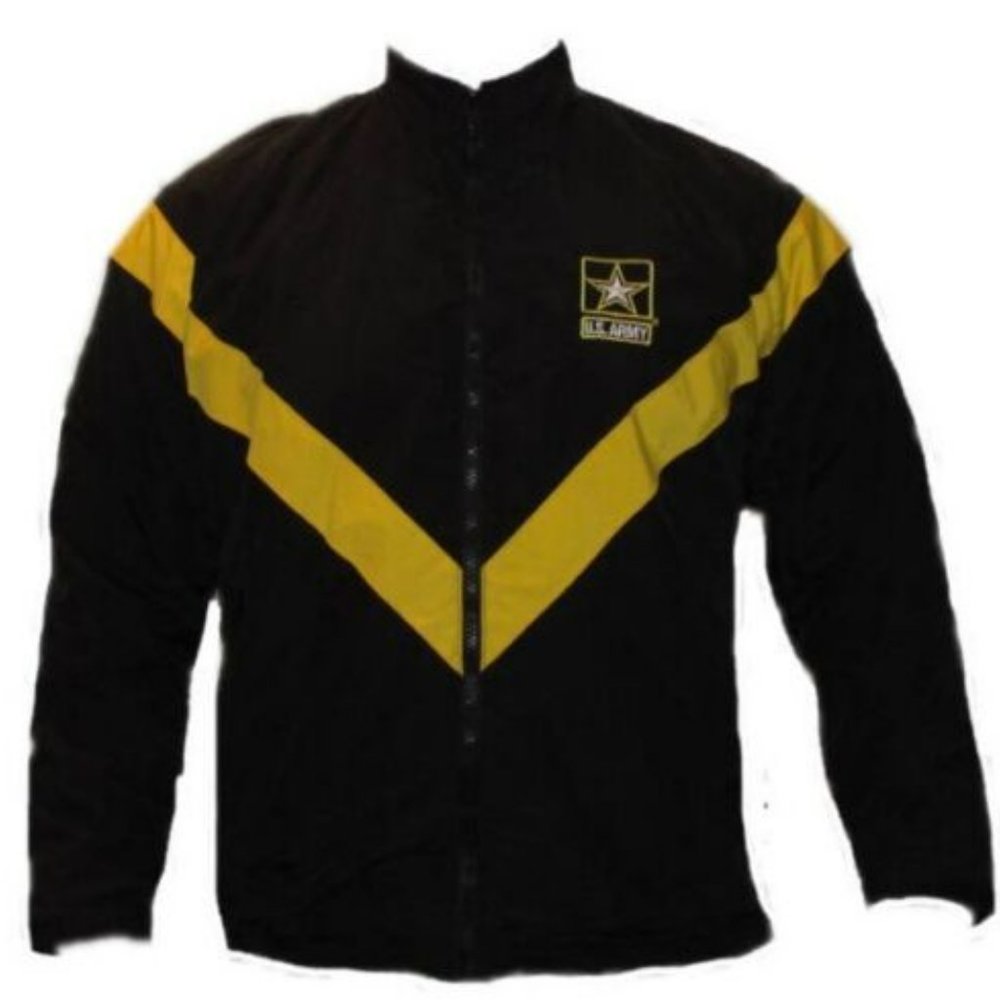 US ARMY APFU PHYSICAL FITNESS PT GOLD BLACK ZIP WINDBREAKER szLG JACKET MG 421